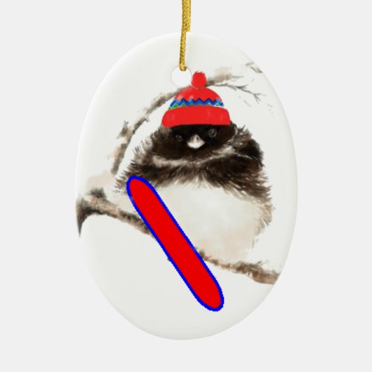 Cute Snowboard Bird in Pet, Kerstmis Humor, Junco Keramisch Ornament (Voorkant)