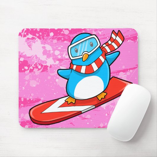 Cute Snowboarding Penguin Muismat (Met muis)
