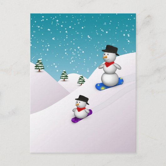 Cute Snowboarding Snowmen Briefkaart (Voorkant)