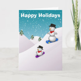 Cute Snowboarding Snowmen Feestdagen Kaart