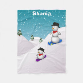 Cute Snowboarding Snowmen Fleece Deken