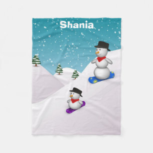 Cute Snowboarding Snowmen Fleece Deken