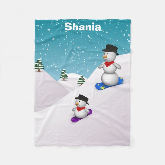 Cute Snowboarding Snowmen Fleece Deken (Voorkant)