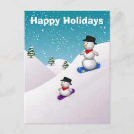 Cute Snowboarding Snowmen Happy Holiday Briefkaart