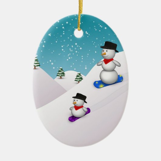 Cute Snowboarding Snowmen Keramisch Ornament (Voorkant)