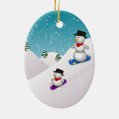 Cute Snowboarding Snowmen Keramisch Ornament (Achterkant)