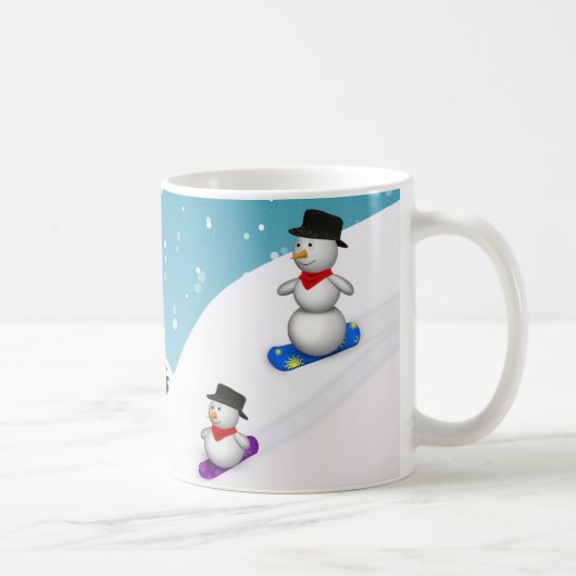 Cute Snowboarding Snowmen Koffiemok (Rechts)