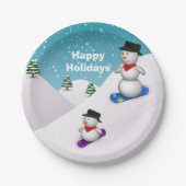 Cute Snowboarding Snowmen Papieren Bordje (Voorkant)