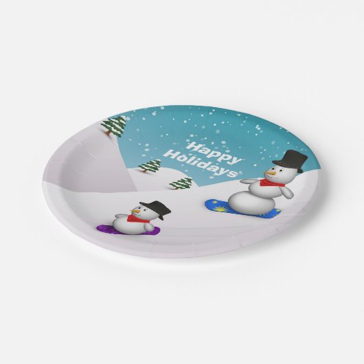 Cute Snowboarding Snowmen Papieren Bordje (Gekanteld)