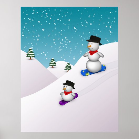 Cute Snowboarding Snowmen Poster (Voorkant)