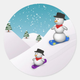 Cute Snowboarding Snowmen Ronde Sticker