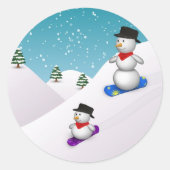 Cute Snowboarding Snowmen Ronde Sticker (Voorkant)
