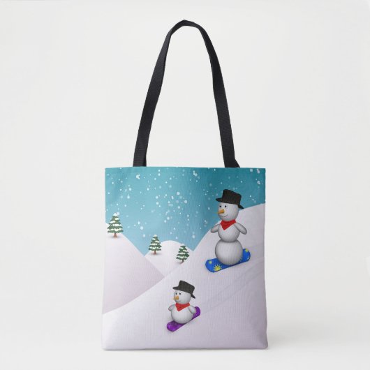 Cute Snowboarding Snowmen Tote Bag (Voorkant)