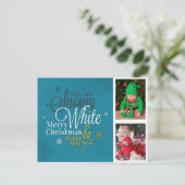 Cute Snowflake Kinder Familie Foto Kerstmis Feestdagenkaart (Staand voorkant)