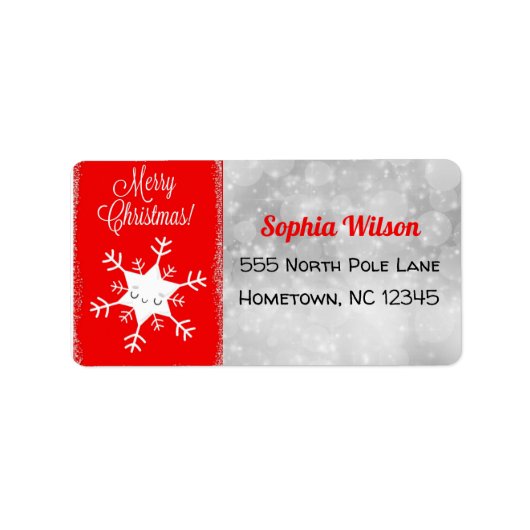 Cute Snowflake Merry KerstRed Etiket (Voorkant)
