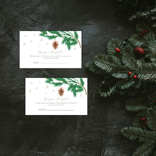 Cute Snowflake Pine cone Diaper Raffle Baby Shower Informatiekaartje