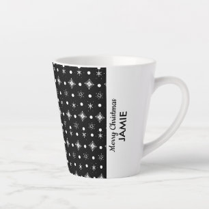 Cute Snowflakes Black White Colorblock Name Latte Mok