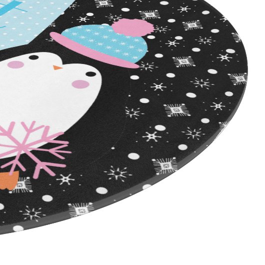 Cute Snowflakes Black White Penguin Snijplank (Hoek)