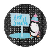 Cute Snowflakes Black White Penguin Snijplank (Voorkant)