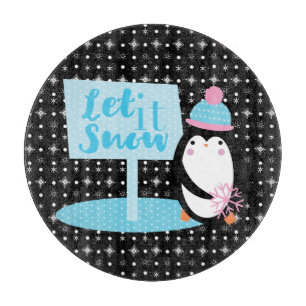 Cute Snowflakes Black White Penguin Snijplank