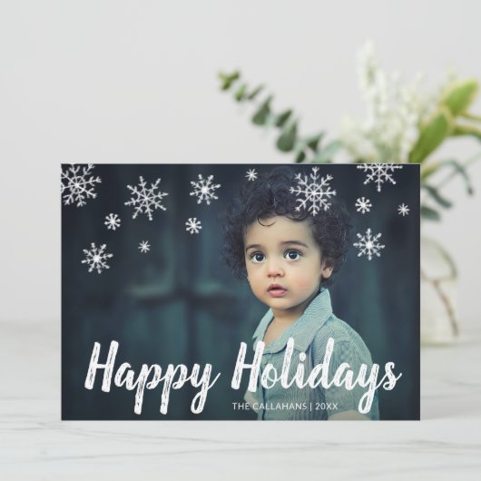 Cute Snowflakes Chalk Script Prettige feestdagen Feestdagenkaart (Staand voorkant)