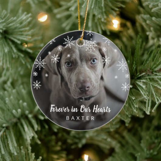 Cute Snowflakes Dog Foto Pet Memorial Keramisch Ornament (Boom)