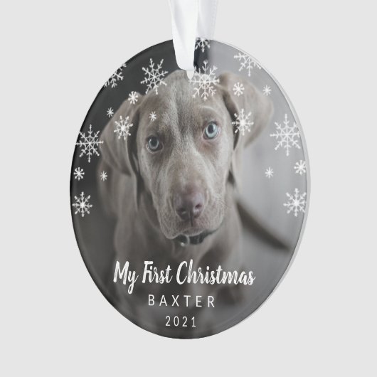 Cute Snowflakes Dog Foto van mijn eerste Kerstmis Ornament (voorkant)