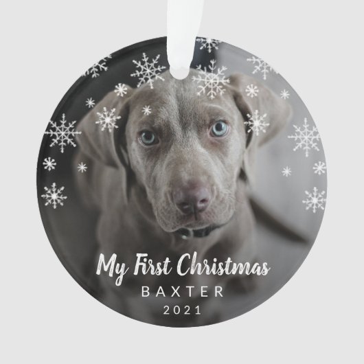 Cute Snowflakes Dog Foto van mijn eerste Kerstmis Ornament (voorkant)