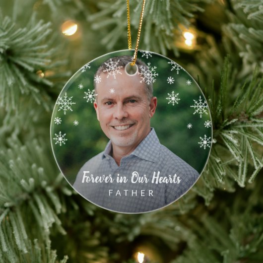 Cute Snowflakes Father Photo Memorial Keramisch Ornament (Boom)