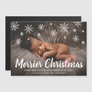 Cute Snowflakes Foto Holiday Birth Announance Magnetische Uitnodiging