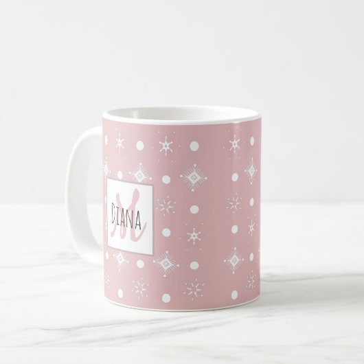 Cute Snowflakes Naam Monogram Initiaal Kerstmis Koffiemok (Voorkant links)