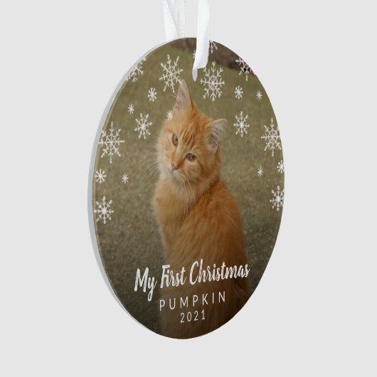Cute Snowflakes Photo Cat my first Kerstmis Ornament (voorkant)