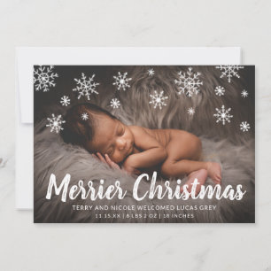 Cute Snowflakes Photo Holiday Birth Aankondiging
