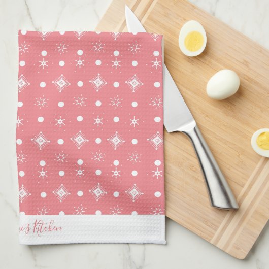 Cute Snowflakes Roze White Pattern Script Name Theedoek (Quarter Fold)