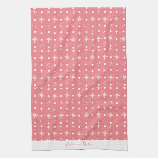 Cute Snowflakes Roze White Pattern Script Name Theedoek (Verticaal)