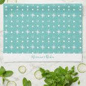 Cute Snowflakes White Pattern Script Name Blauwgro Theedoek (Gevouwen)
