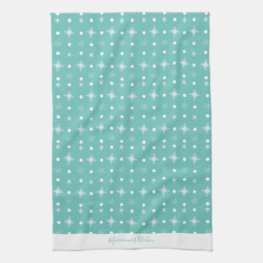 Cute Snowflakes White Pattern Script Name Blauwgro Theedoek (Verticaal)