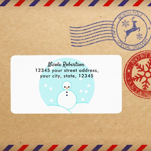 Cute Snowglobe Snowman Return Address Etiket