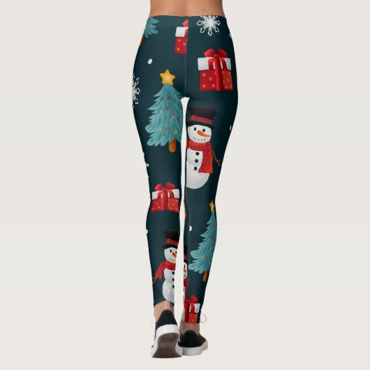 Cute Snowman and Christmas Tree Pattern Leggings (Achterkant)