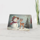 Cute Snowman And Deer Feestdagen Kaart (Achterkant)