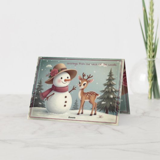 Cute Snowman And Deer Feestdagen Kaart (Achterkant)