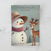 Cute Snowman And Deer Feestdagen Kaart (Binnen)