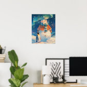 Cute Snowman and Penguin Northern Lights Nursery Poster (Thuiskantoor)