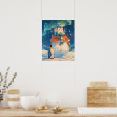 Cute Snowman and Penguin Northern Lights Nursery Poster (Keuken)
