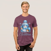 Cute Snowman and Winter Birds Christmas Tri-Blend Shirt (Voorkant volledig)