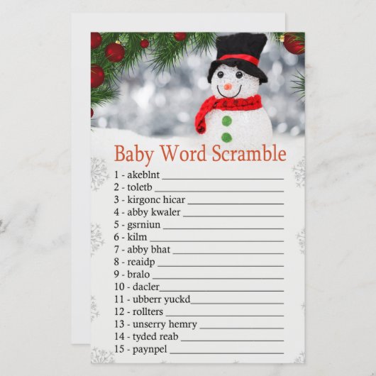 Cute snowman Baby word scramble game (Voorkant / Achterkant)