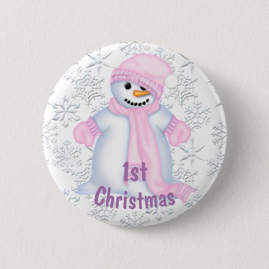 Cute Snowman Baby's 1e Kerstmis Ronde Button 5,7 Cm (Voorkant)