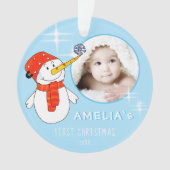 Cute Snowman Baby's eerste kerstfoto Ornament (voorkant)