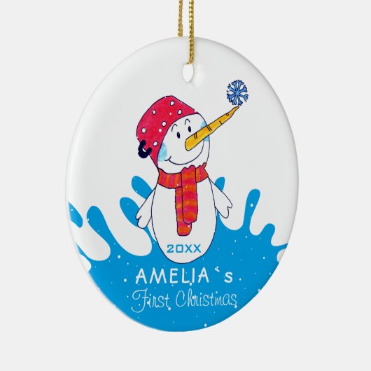 Cute Snowman Baby's eerste Kerstmis Keramisch Ornament (Rechts)