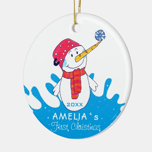 Cute Snowman Baby's eerste Kerstmis Keramisch Ornament (Links)